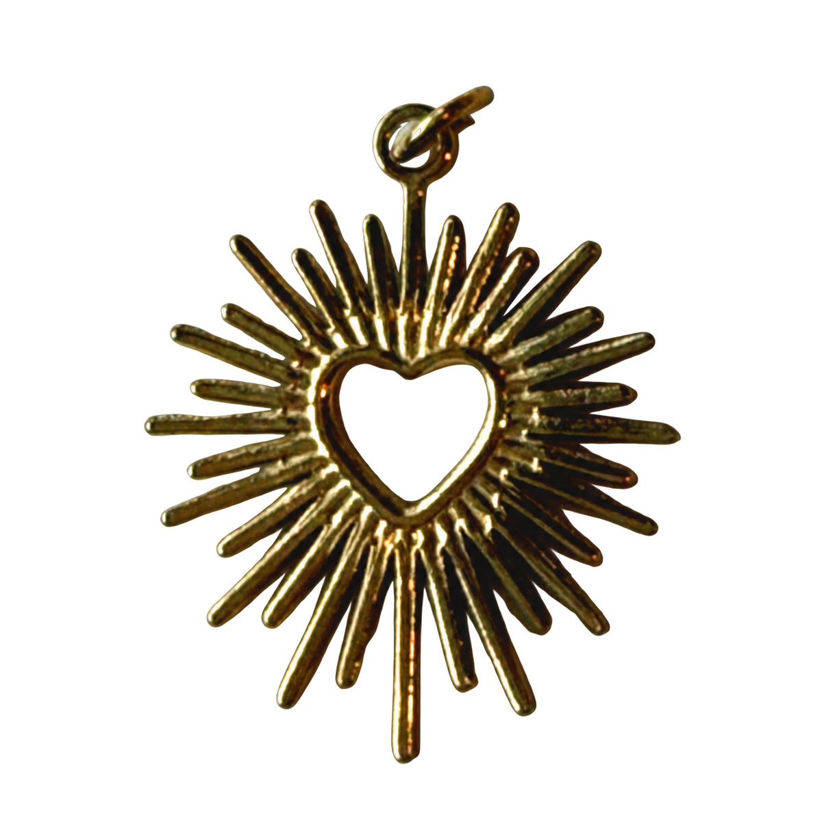 PVD Good Plated Stainless Steel Sunburst Heart Charm on transparent background
