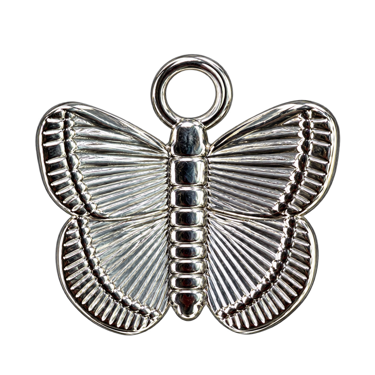Silver butterfly charm on transparent background