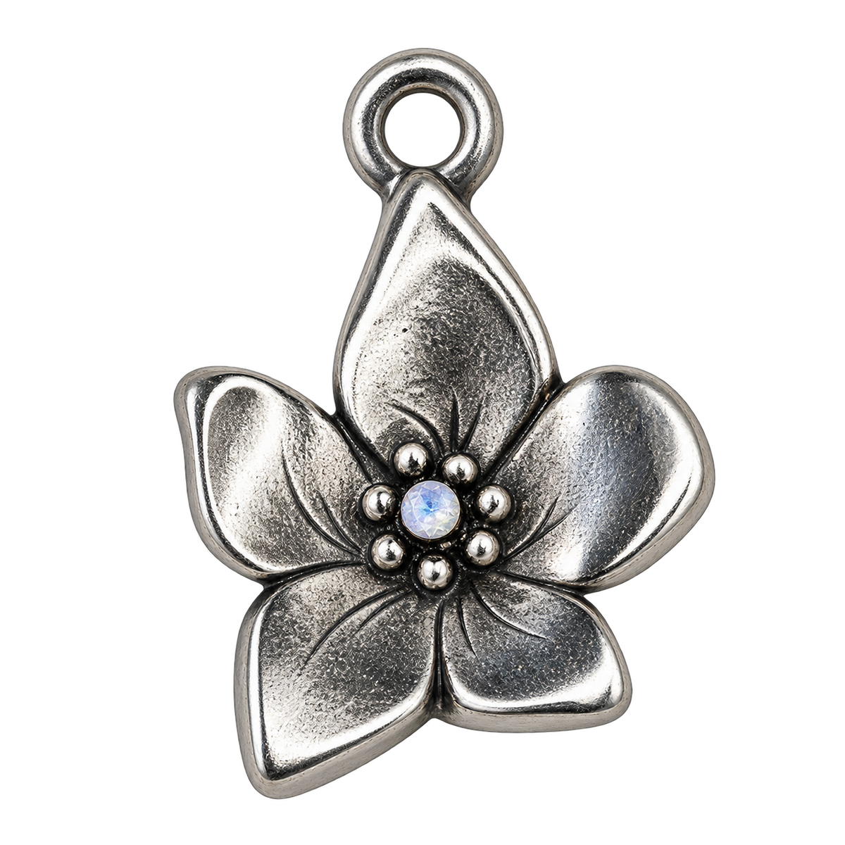 February silver birth flower charm, large transparent image
