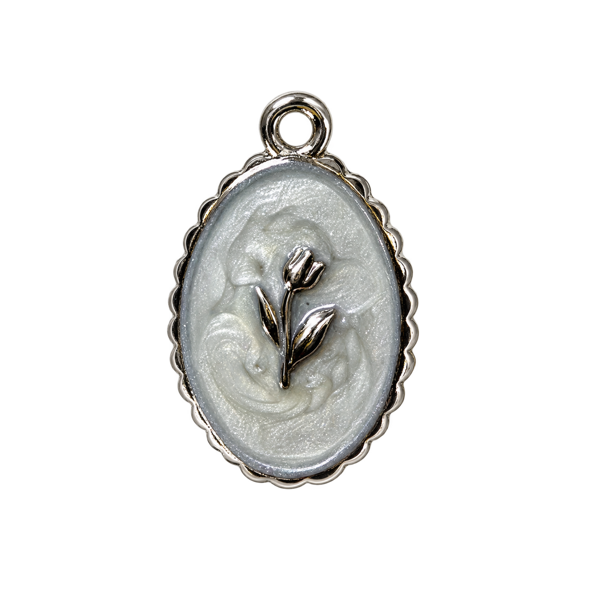 Silver Framed flower charm on transparent background