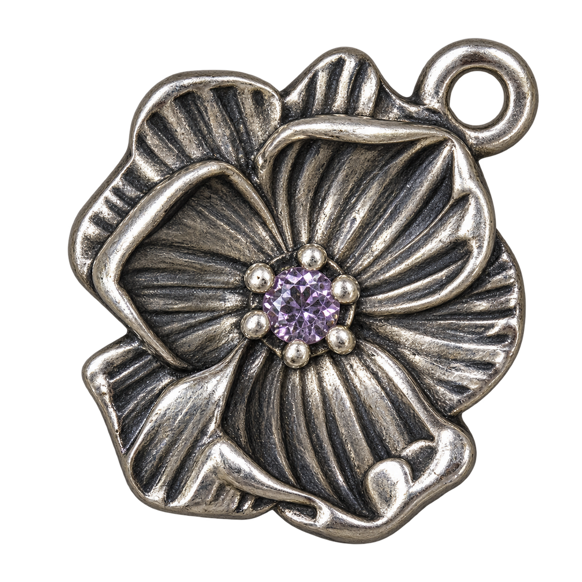 June silver birth flower charm, large transparent image