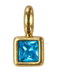 Square bright cyan blue stone charm on transparent background