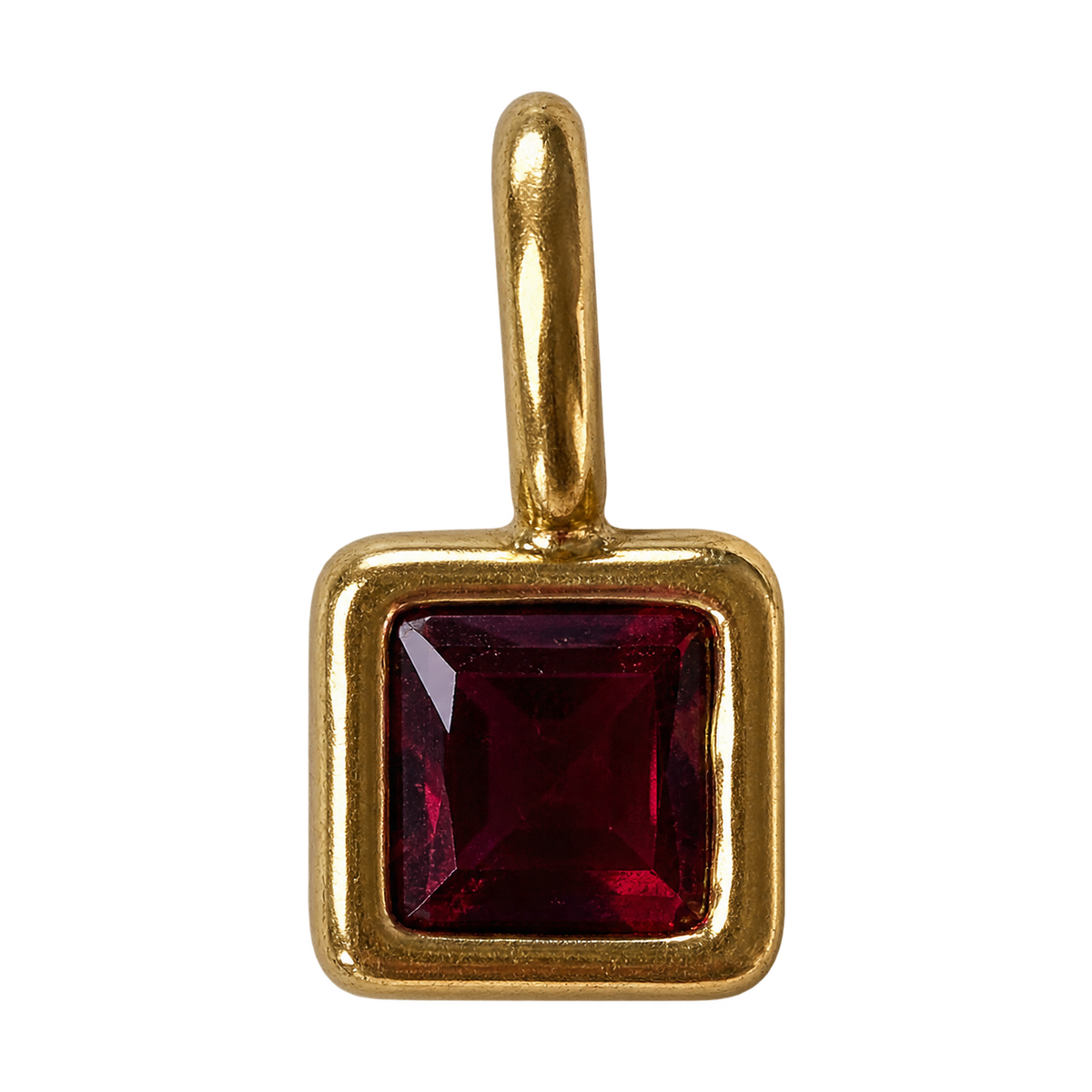 Square dark burgundy red stone charm on transparent background