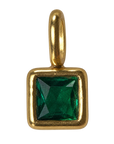 Square deep emerald green stone charm on transparent background