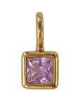 Lavender square stone charm in gold bezel on transparent background
