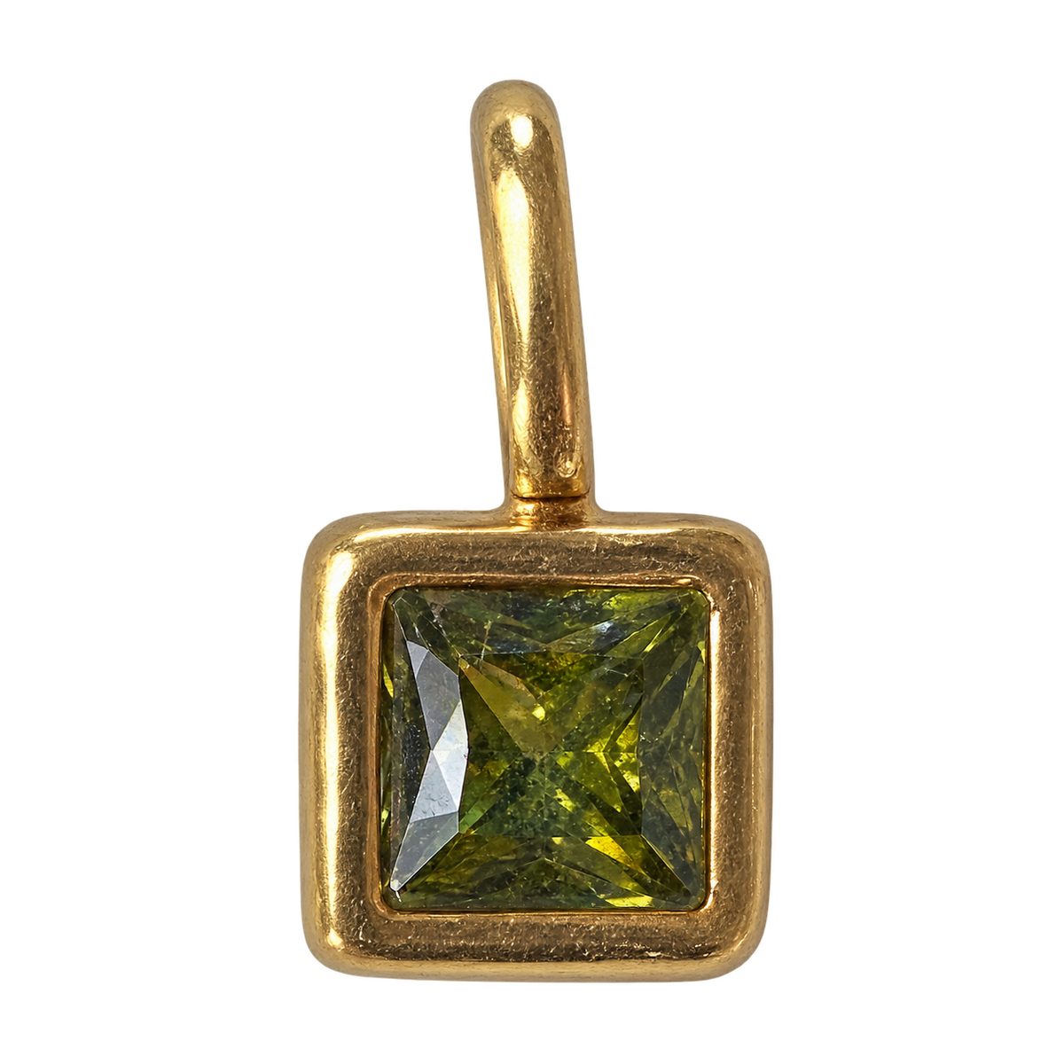 Square olive green stone charm on transparent background