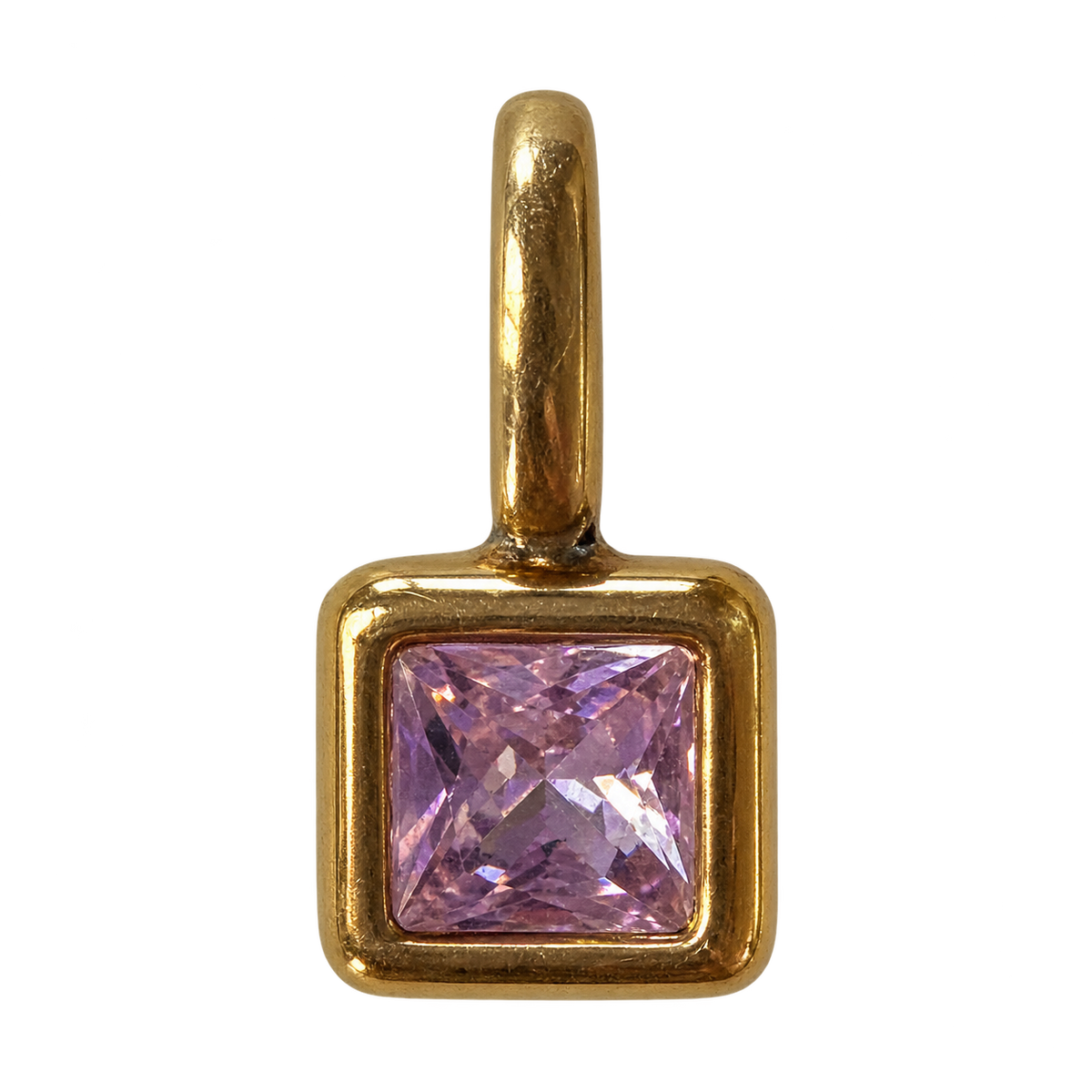 Square pale lavender purple stone charm on transparent background