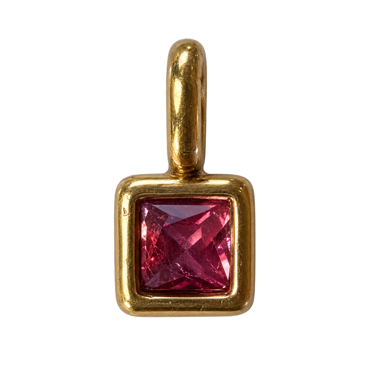 Square rose pink stone charm on transparent background