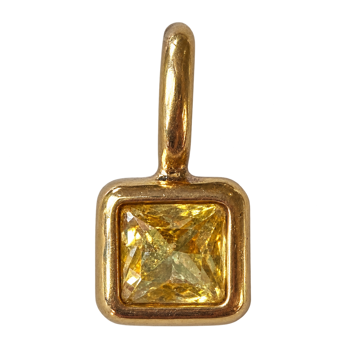 Square yellow stone charm on transparent background