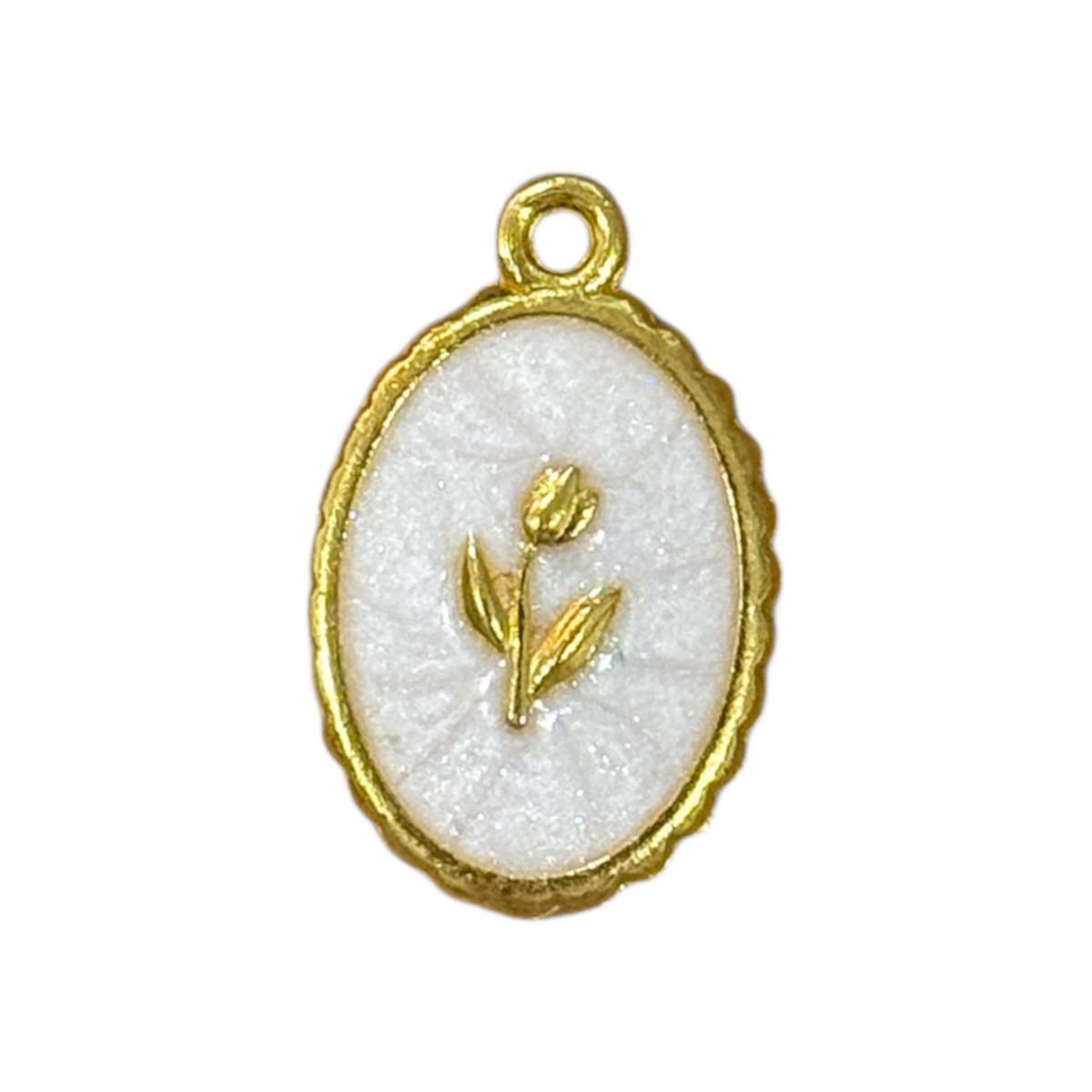 White FRAMED TULIP FLOWER Charm, natural transparent product image