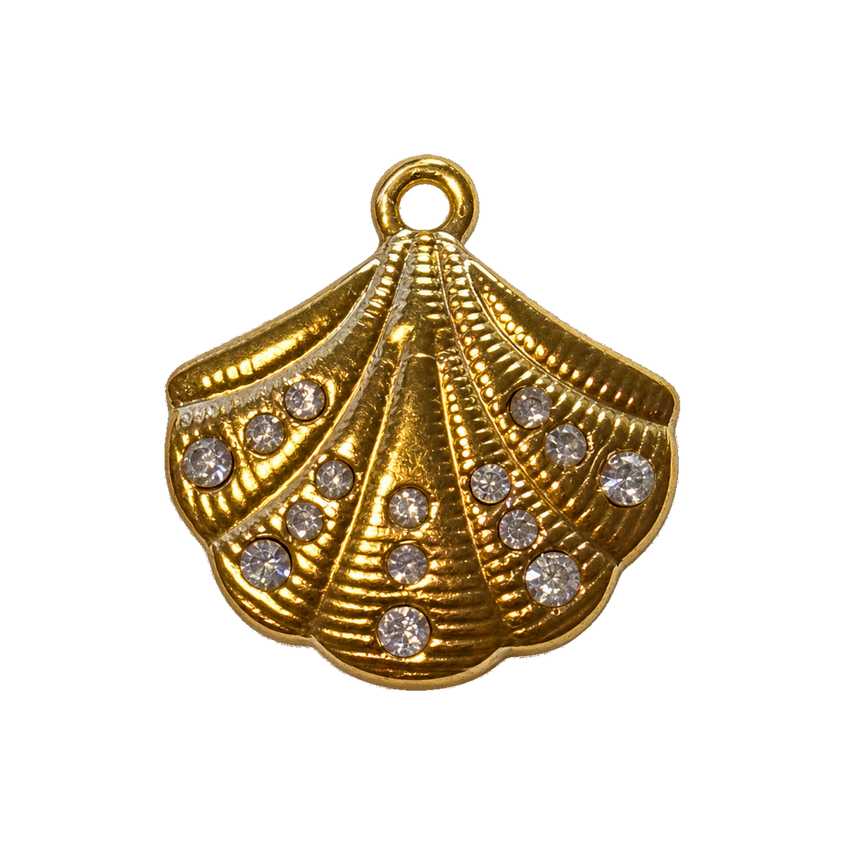 Diamond Gold Scallop Shell Charm natural full edit on transparent background