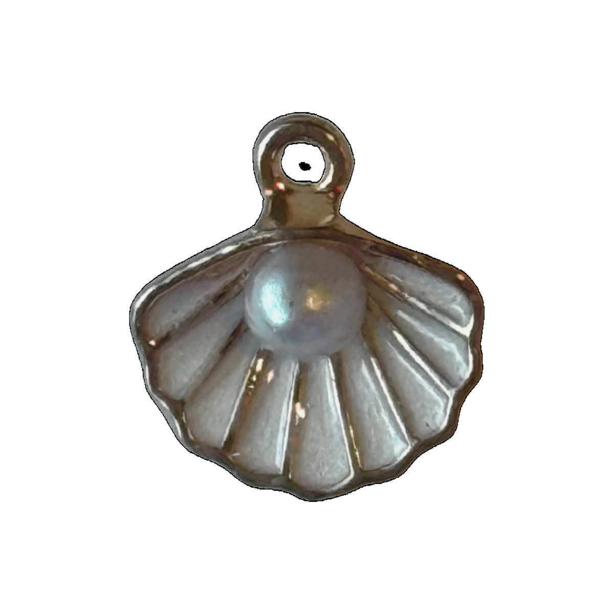 White Scallop Shell with Pearl charm natural full edit on transparent background