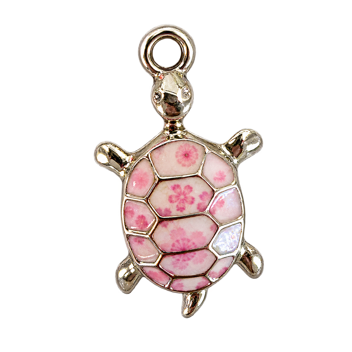 Silver Pink Turtle charm